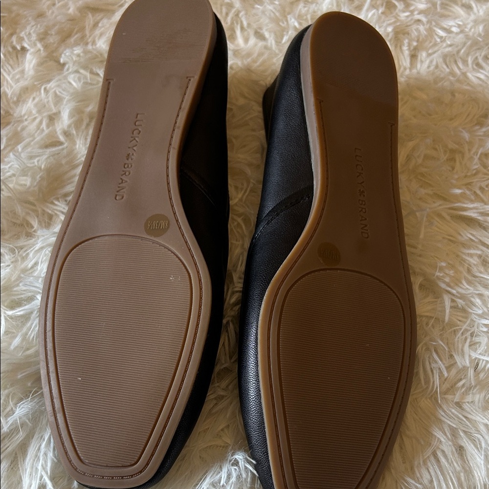 Lucky Brand Black Leather Square-Toe Ballet Flats - Picture 5 of 14